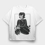 Skeleton Girl And Cat, Tricou Oversize Barbati (Unisex)