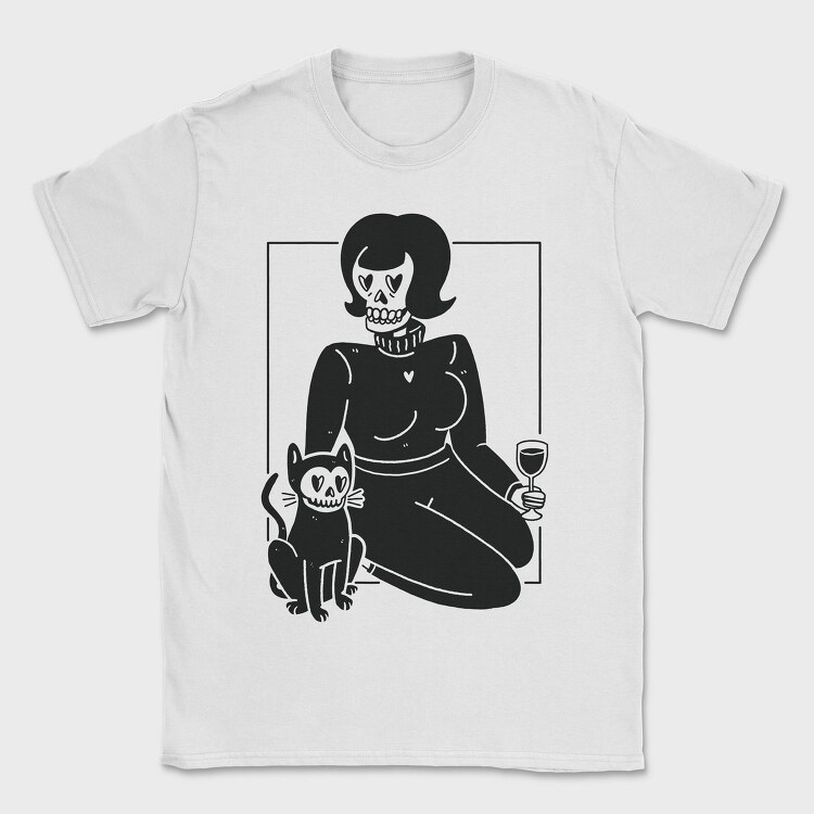 Skeleton Girl And Cat, Tricou Barbati (Unisex)