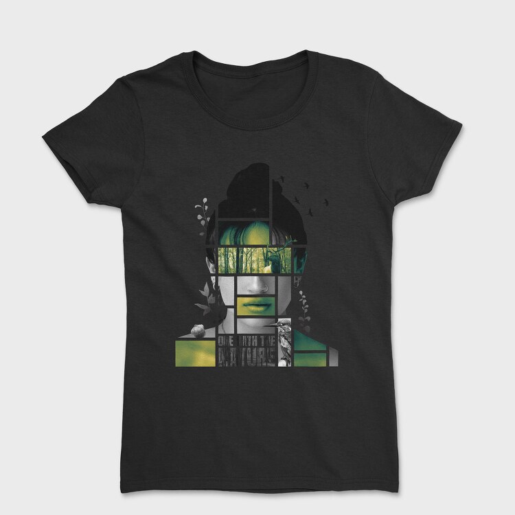 Woman In Nature Collage Framed Portrait Girl, Tricou Femei