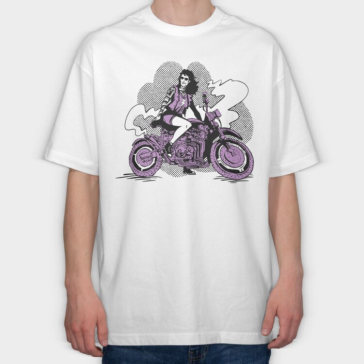 Woman In Motorcycle Biker Girl, Tricou Oversize Barbati (Unisex)