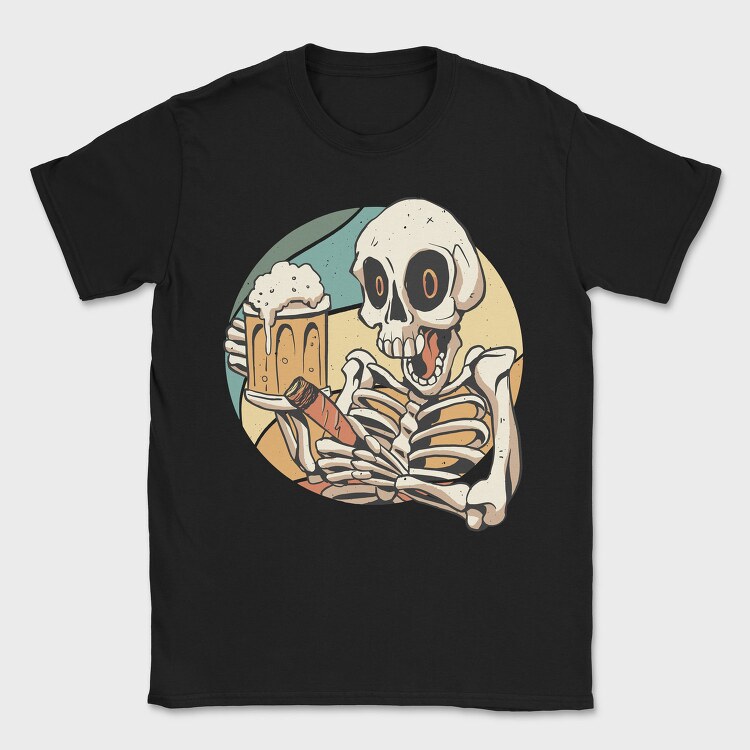 Skeleton Drinking And Smoking Retro Beer Cigar, Tricou Barbati (Unisex)