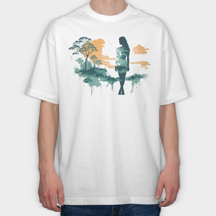 Woman And Nature Watercolor, Tricou Oversize Barbati (Unisex)