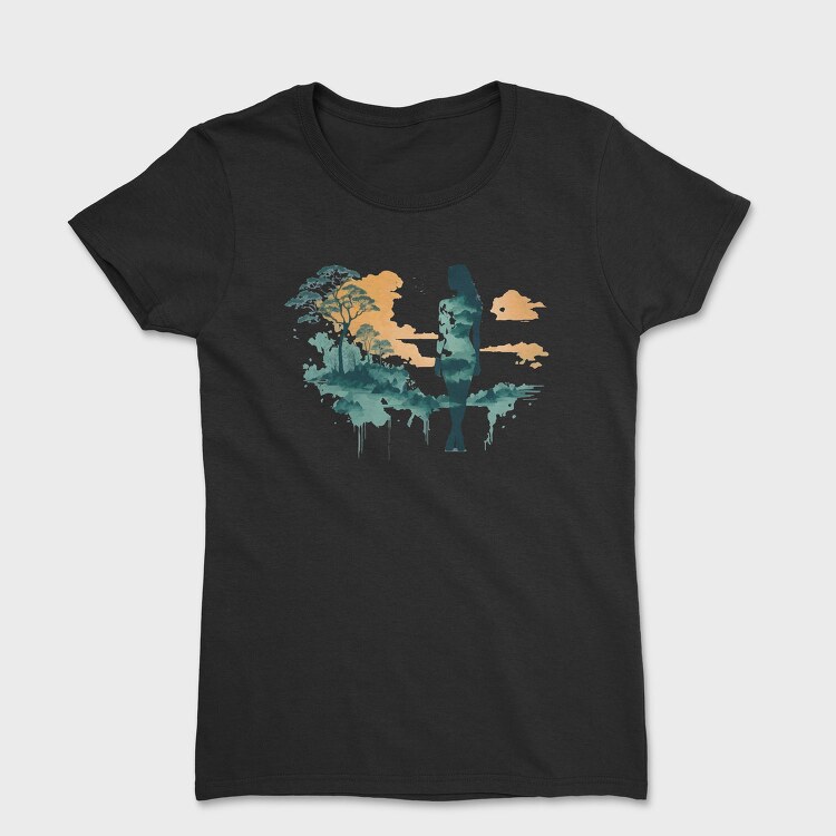 Woman And Nature Watercolor, Tricou Femei