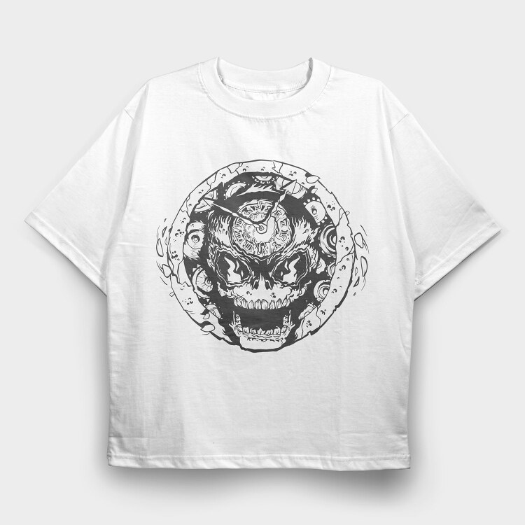 Skeleton Clock Scary Death, Tricou Oversize Barbati (Unisex)