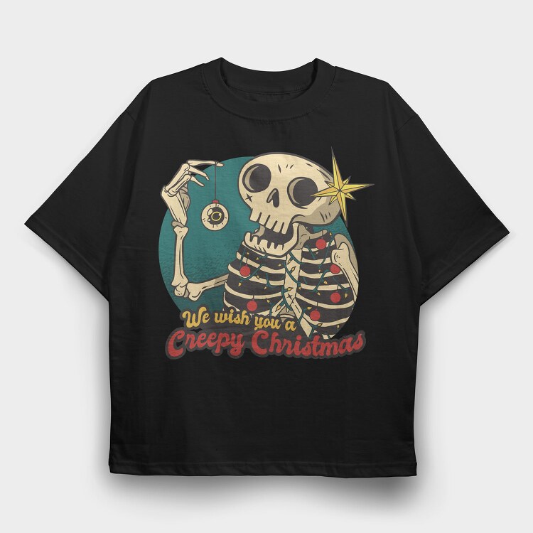 Skeleton Christmas Creepy Cartoon, Tricou Oversize Barbati (Unisex)