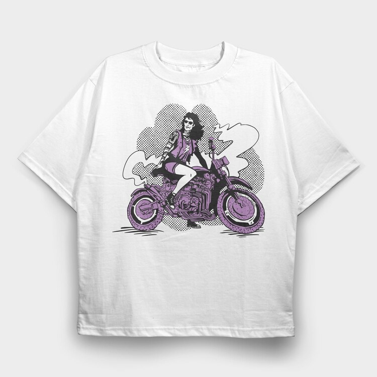 Woman In Motorcycle Biker Girl, Tricou Oversize Barbati (Unisex)