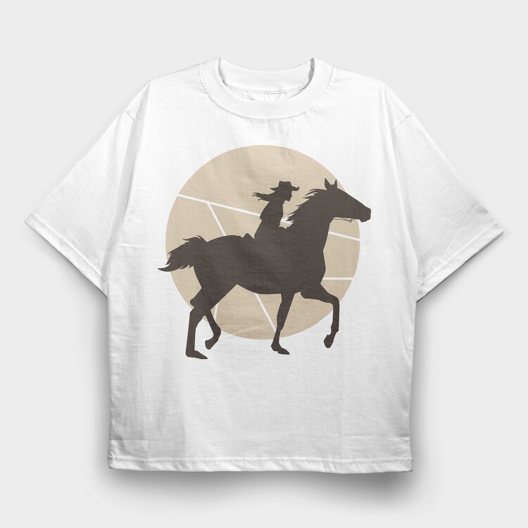Woman Horse Rider Cowgirl Silhouette, Tricou Oversize Barbati (Unisex)
