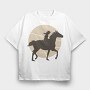 Woman Horse Rider Cowgirl Silhouette, Tricou Oversize Barbati (Unisex)
