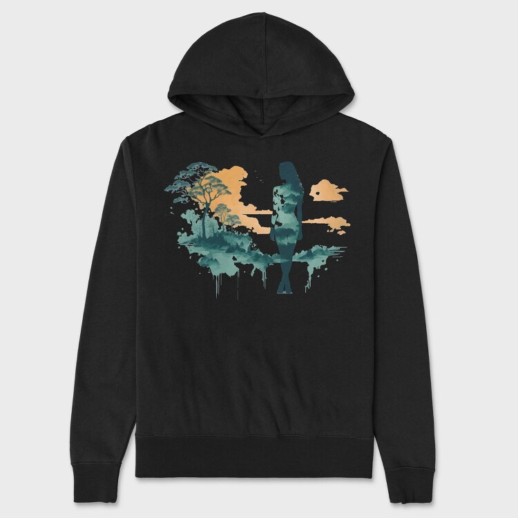 Woman And Nature Watercolor, Hanorac Oversize Barbati (Unisex)