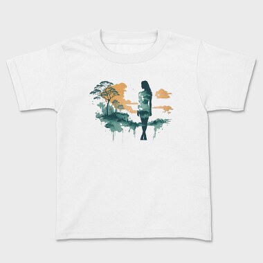 Woman And Nature Watercolor, Tricou Copii