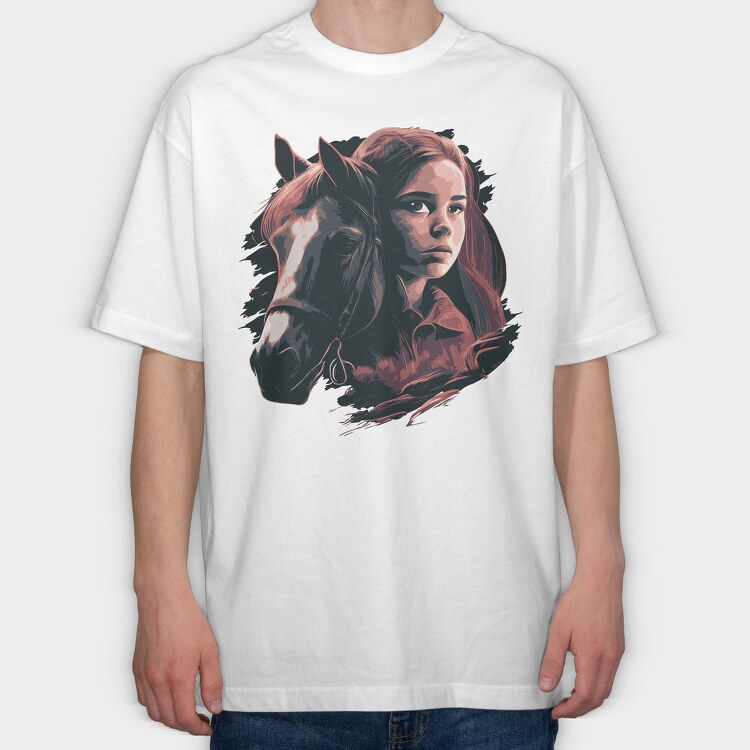Woman And Horse Animal Girl, Tricou Oversize Barbati (Unisex)