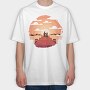 Woman And Dog Pier Footbridge, Tricou Oversize Barbati (Unisex)