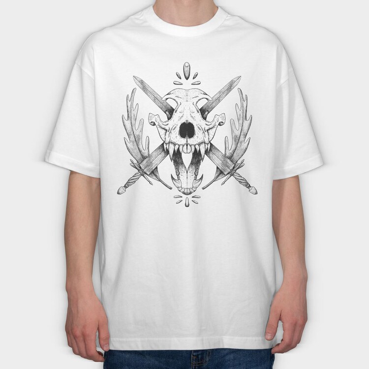 Wolf Skull And Swords, Tricou Oversize Barbati (Unisex)