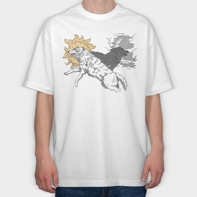 Wolves With Moon And Sun Run, Tricou Oversize Barbati (Unisex)