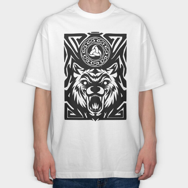 Wolf Animal And Celtic Symbol Tribal, Tricou Oversize Barbati (Unisex)