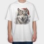 Wolf In Santa Hat Christmas Tote, Tricou Oversize Barbati (Unisex)