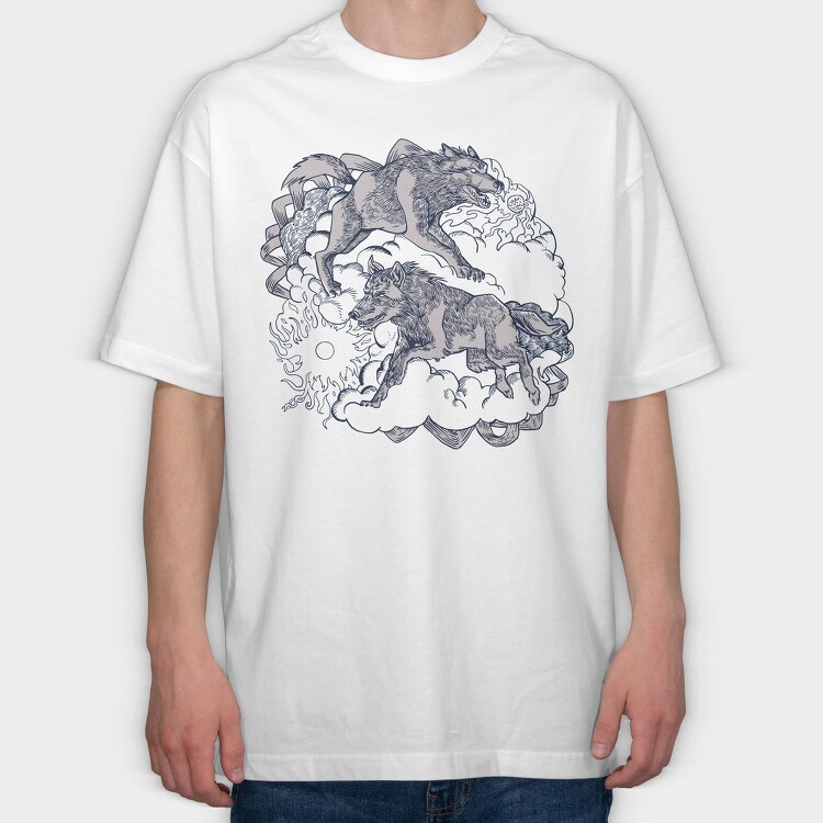 Wolves From Norse Mythology Skoll Hati, Tricou Oversize Barbati (Unisex)