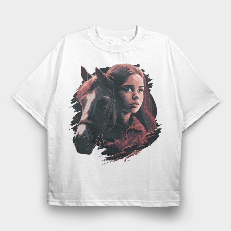 Woman And Horse Animal Girl, Tricou Oversize Barbati (Unisex)