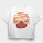 Woman And Dog Pier Footbridge, Tricou Oversize Barbati (Unisex)