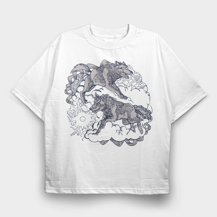 Wolves From Norse Mythology Skoll Hati, Tricou Oversize Barbati (Unisex)