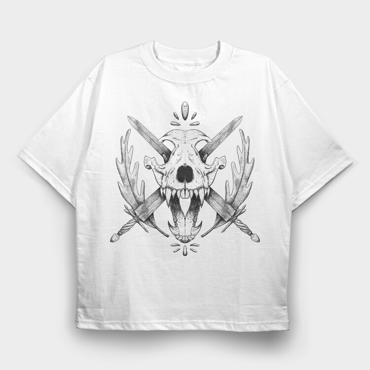 Wolf Skull And Swords, Tricou Oversize Barbati (Unisex)