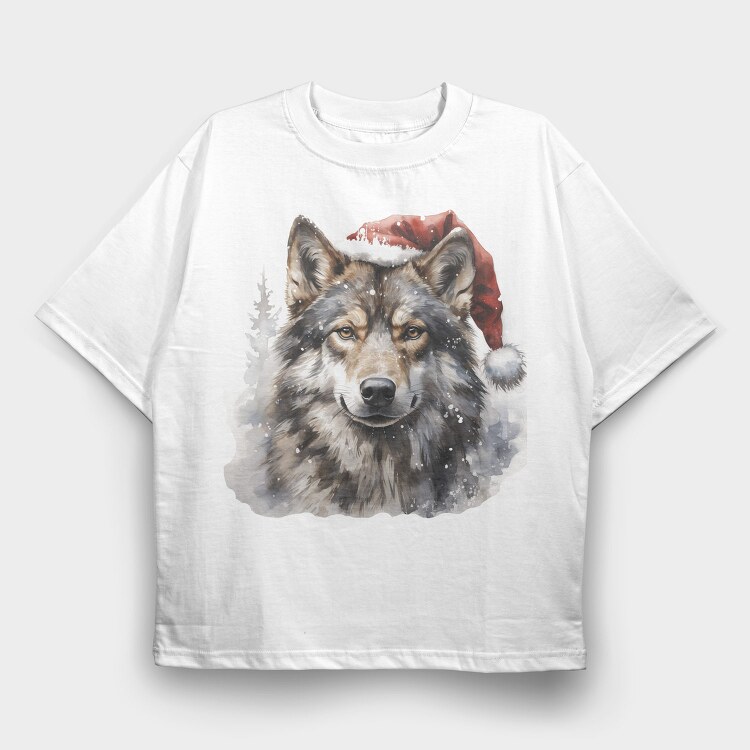 Wolf In Santa Hat Christmas Tote, Tricou Oversize Barbati (Unisex)