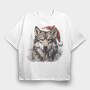 Wolf In Santa Hat Christmas Tote, Tricou Oversize Barbati (Unisex)