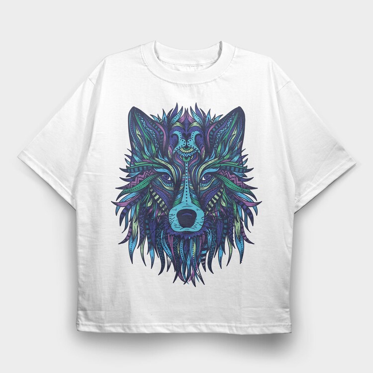 Wolf Illustration Color 001, Tricou Oversize Barbati (Unisex)