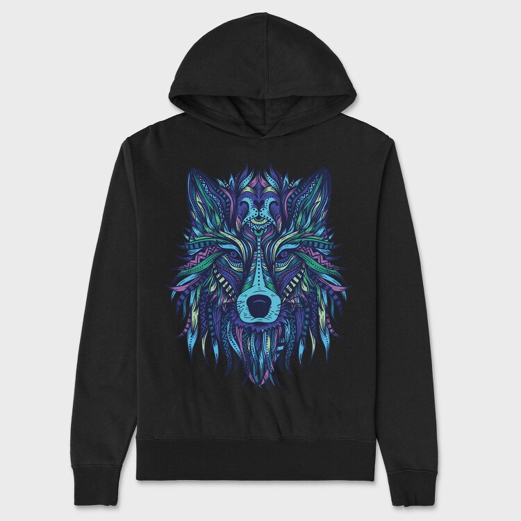Wolf Illustration Color 001, Hanorac Oversize Barbati (Unisex)