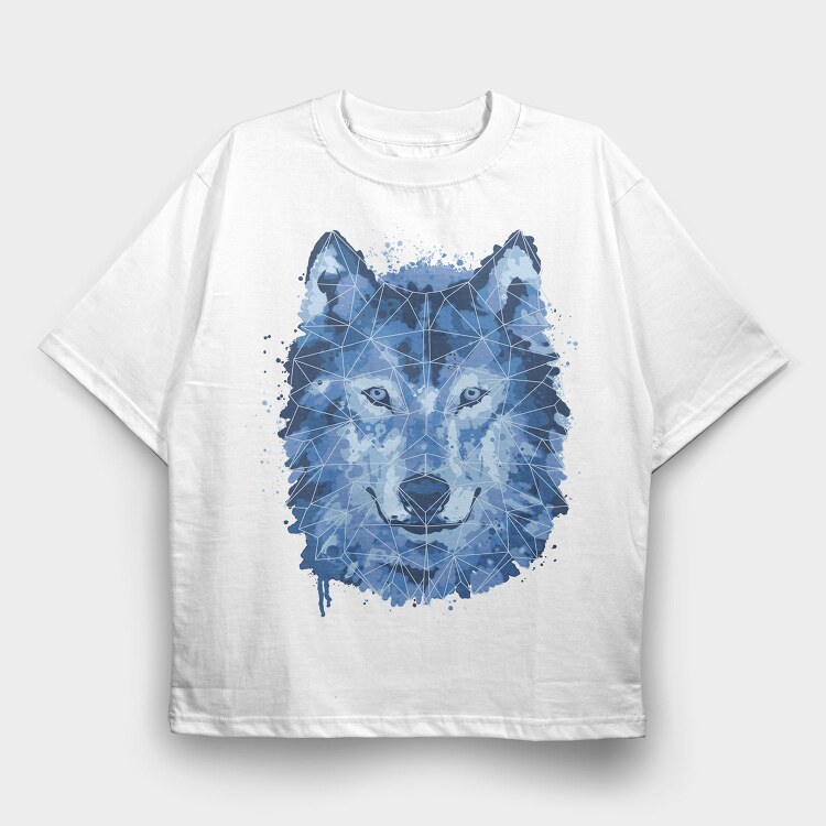 Wolf Animal Watercolor Polygon, Tricou Oversize Barbati (Unisex)