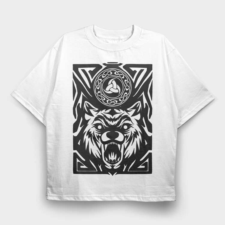 Wolf Animal And Celtic Symbol Tribal, Tricou Oversize Barbati (Unisex)