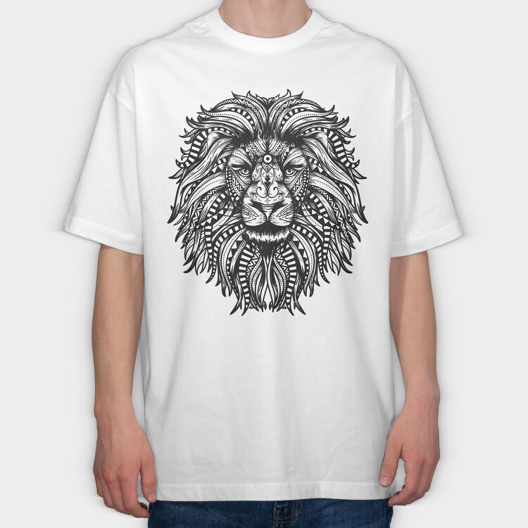 Mandala Lion Leon 001, Tricou Oversize Barbati (Unisex)