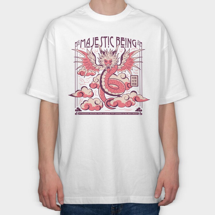Majestic Dragon In The Clouds, Tricou Oversize Barbati (Unisex)