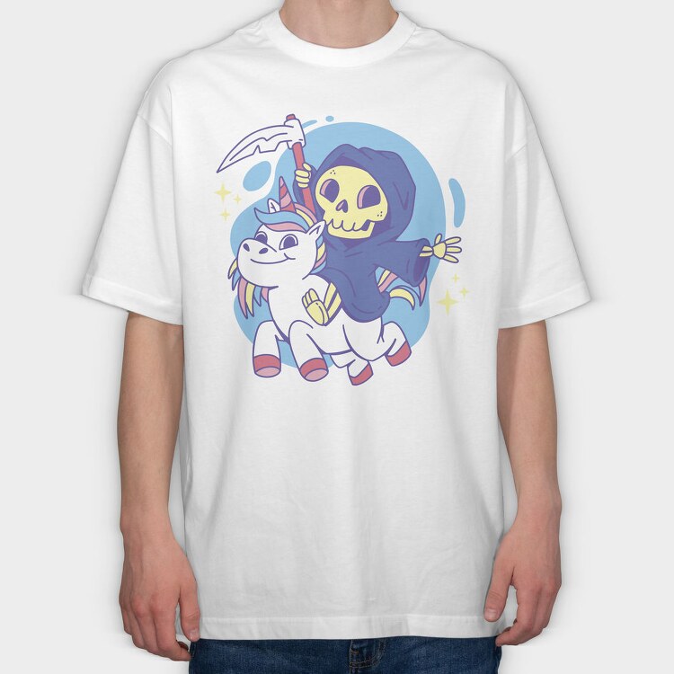 Grim Reaper On Unicorn, Tricou Oversize Barbati (Unisex)