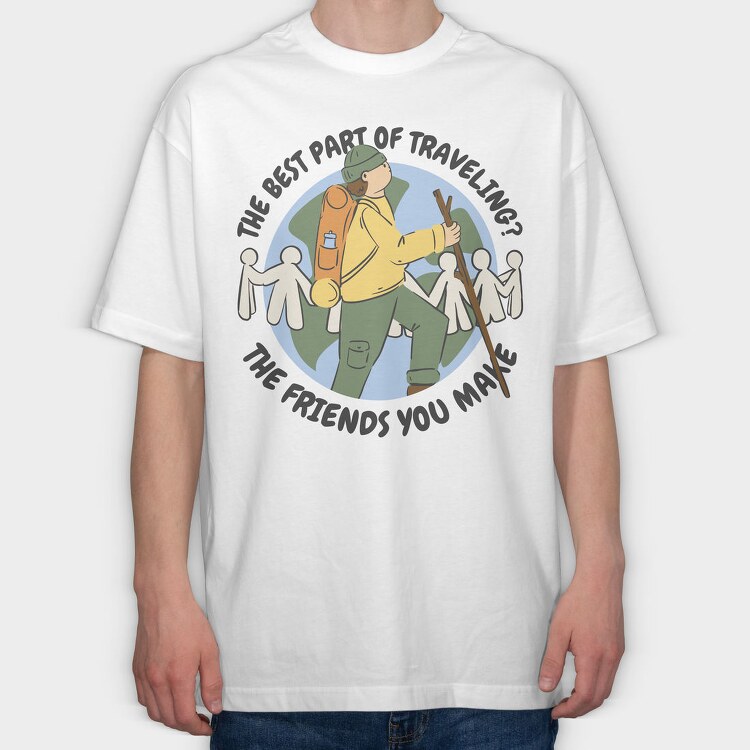 Man Hiking Over Planet Earth, Tricou Oversize Barbati (Unisex)