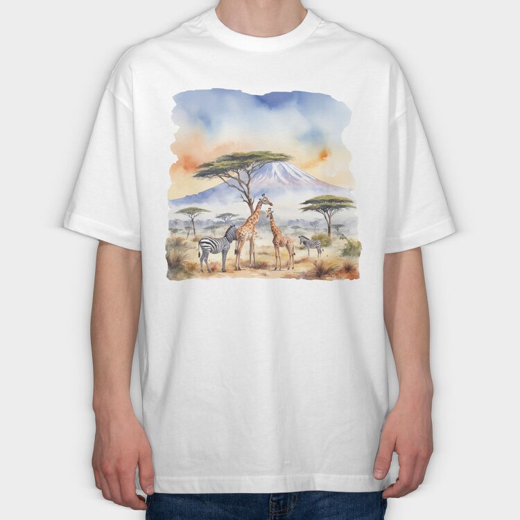 Majestic Wildlife Kilimanjaro Scene Mount Tote, Tricou Oversize Barbati (Unisex)