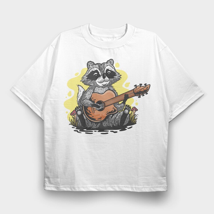 Guitarist Raccoon Racoon, Tricou Oversize Barbati (Unisex)