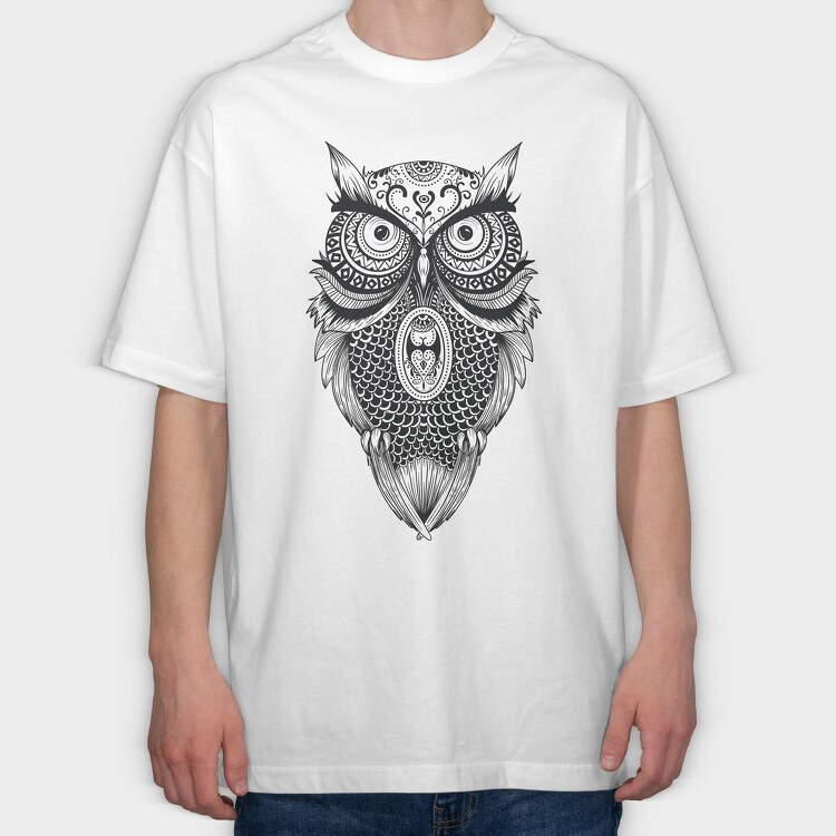 Mandala Owl Illustration 001, Tricou Oversize Barbati (Unisex)