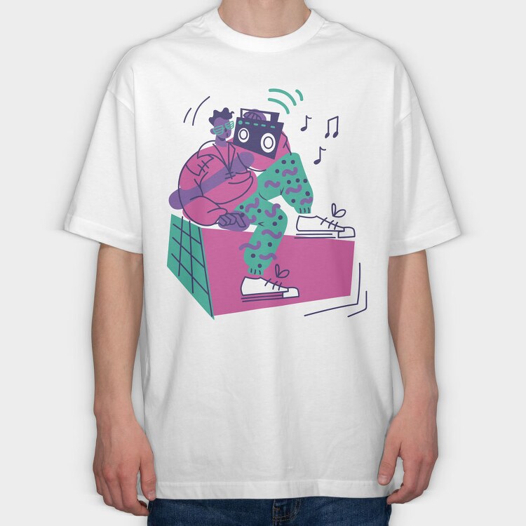 Man With Boombox Retro 80S Character, Tricou Oversize Barbati (Unisex)