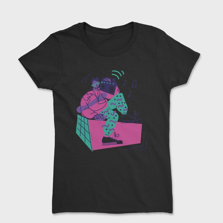Man With Boombox Retro 80S Character, Tricou Femei