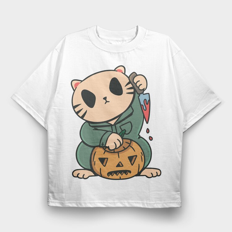 Halloween Cat Lucky, Tricou Oversize Barbati (Unisex)