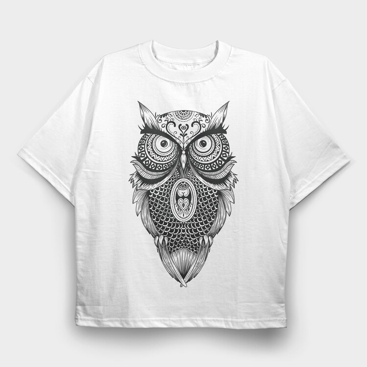 Mandala Owl Illustration 001, Tricou Oversize Barbati (Unisex)