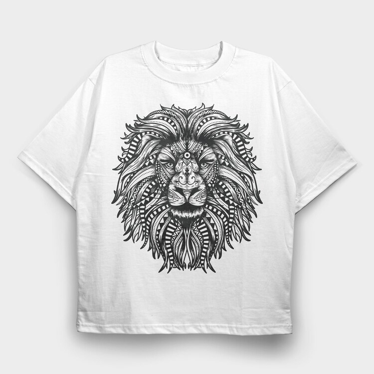 Mandala Lion Leon 001, Tricou Oversize Barbati (Unisex)