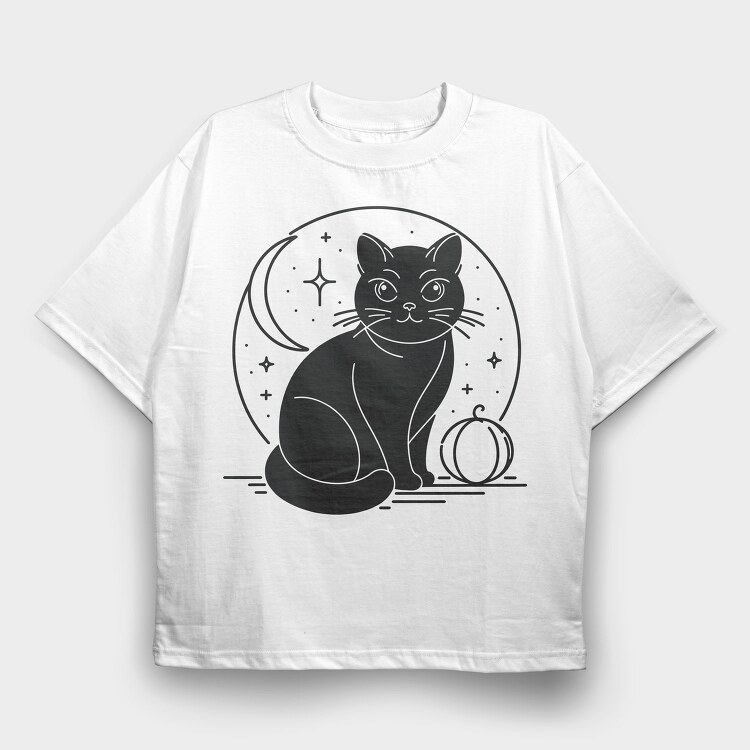 Halloween Mystical Black Cat, Tricou Oversize Barbati (Unisex)