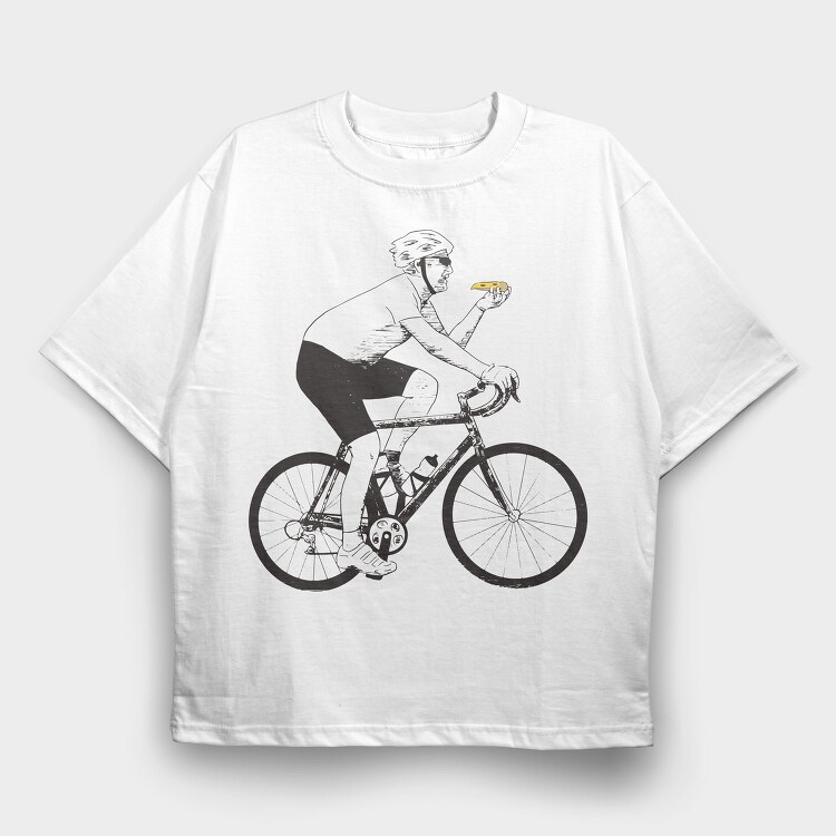 Man In Bicycle Eating Pizza Cyclist, Tricou Oversize Barbati (Unisex)