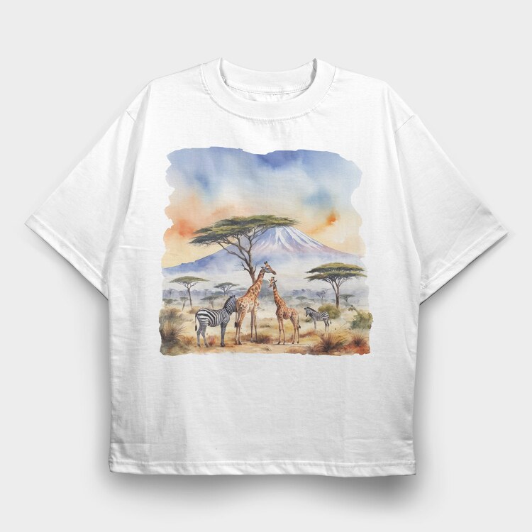 Majestic Wildlife Kilimanjaro Scene Mount Tote, Tricou Oversize Barbati (Unisex)