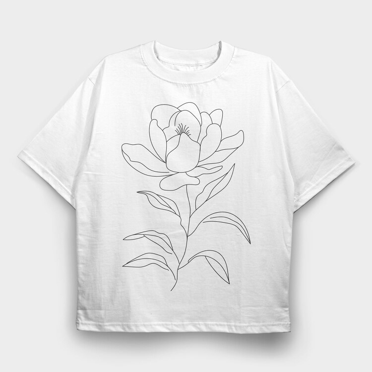Magnolia Flower Line Art, Tricou Oversize Barbati (Unisex)