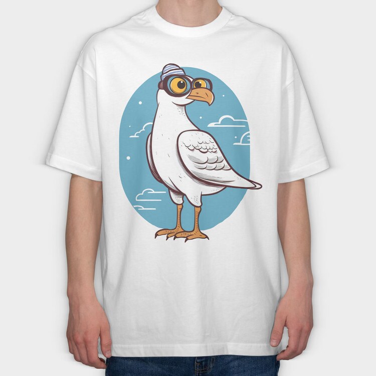 Seagull With Eyeglasses Character, Tricou Oversize Barbati (Unisex)