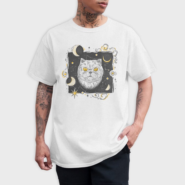 Cosmic White Cat, Tricou Barbati (Unisex)