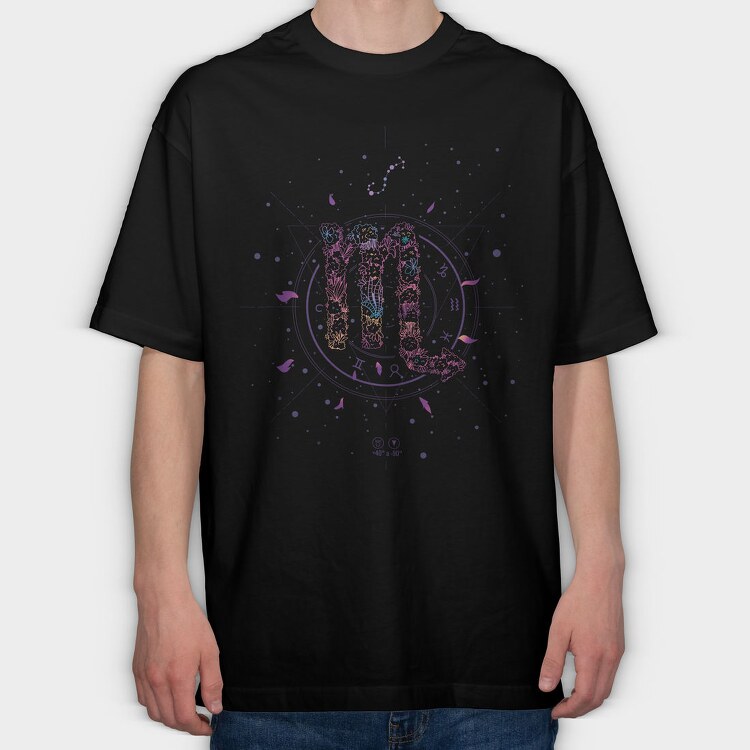 Scorpio Floral Zodiac Sign 08, Tricou Oversize Barbati (Unisex)